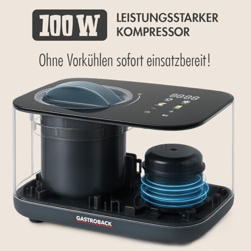 GASTROBACK Mini Eismaschine mit Kompressor 2-in-1 Eis und Joghurtmaschine für Zuhause 100 Watt Eiscreme Maschine/Ice Cream Machine und Joghurt Maker Yogurt, Sorbet und Speiseeisbereiter für Profi – Bild 6