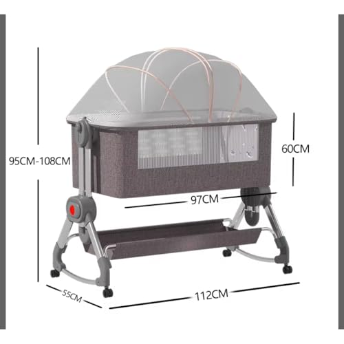 سرير اطفال متعدد الوظائف بمستويين للنوم، فتحة جانبية، طاولة تغيير، هزاز، ناجيت كبير، كود خزان الطفل 618 - العاب رائعة للاطفال (رمادي غامق)