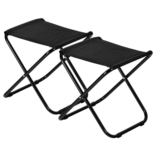 Harbour Housewares Folding Stools - Black - Pack of 2 - Canvas Camping Stool Adults Small Portable Lightweight Outdoor Foldable Garden Seat for Fishing Travelling Picnics