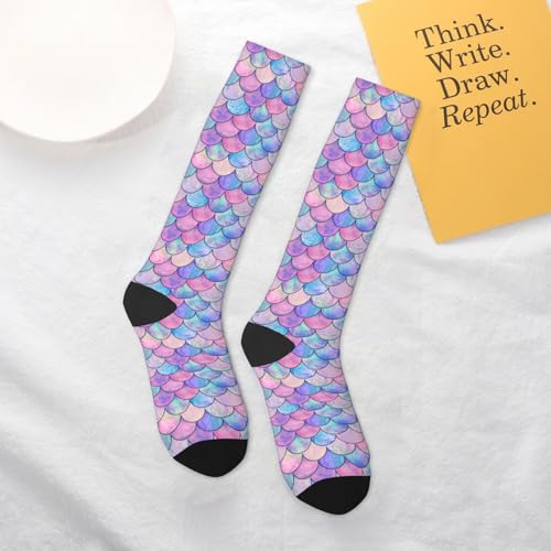 Image of Rainbow Mermaid Knee High Socks for Women Girls Fashion Women's Festival Stockings for Casual Running Work Travel