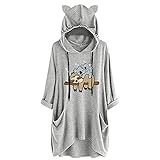 Flannel Pajamas for Women,Adorable Cartoon Graphic Pjs Onesies with Cat Ear & Drawstring Jumpsuits...