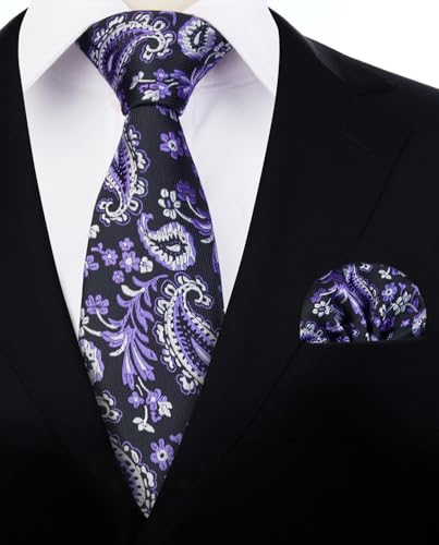 Image of HISDERN Ties for Men Paisley Tie and Pocket Square Woven Classic Floral Mens Ties Handkerchief Set Wedding Party Necktie
