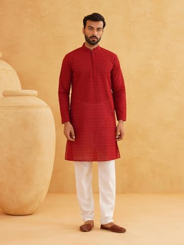 Image of Sojanya (Since 1958 Motifs Embroidered Thread Work Pure Cotton Straight Kurta With Churidar