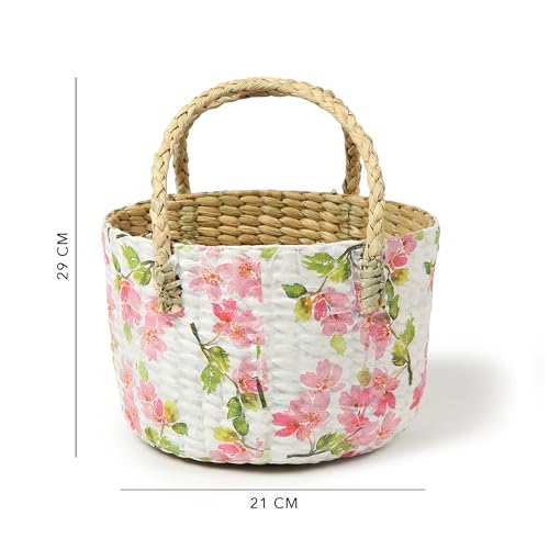 Image of Habere India-All the Cultures Fabricating India Handmade Gift Hamper Baskets | Cane Round Hamper | Fruit Baskets | Bamboo Organiser Basket | Jute Round Storage Basket - Multi (Design13 - D21xH29 cm)