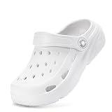 JUJIAOSO Kids Girls Boys Clogs Garden Shoes Slip on Water Shoes Toddler Slides Sandals Beach Slipper Children(White,13 Little Kid)