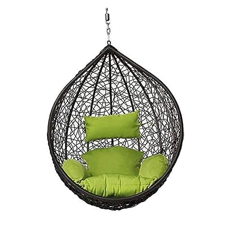 ANAND INDIA GROUPS Outdoor Swing Chair/Ceiling Swing Chair Outdoor Indoor Balcony Garden Patio Without Stand with Cushion (Swing-Black, Cushion-Light Green)