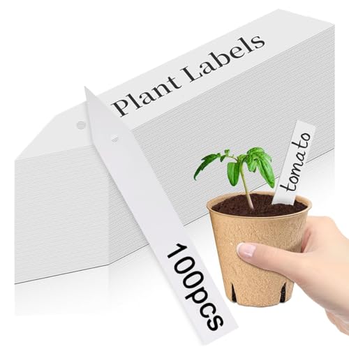 Image of HASTHIP 100Pcs Plant Labels, White PVC Plant Labels, Garden Tags, 4 inch Waterproof Garden Markers for Writing, Insert in Nursery Tags for Seedlings, Pots & Outdoor Plants
