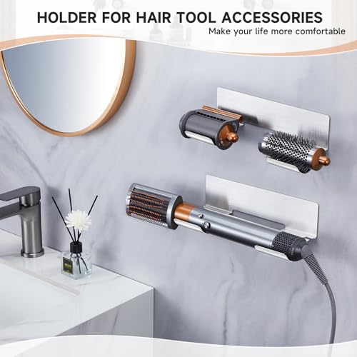 Hair Tool Organizer Wall Mount, Hair Dryer Holder for Curling Wands Accessories, Hair Straightener Holder, Styler Attachments Organizer, Adhesive Curling Iron Holder Storage, Stainless Steel - Thumbnail 2