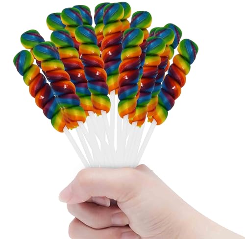32 Pack Twisty Lollipops, Rainbow Twist Lollipop, Individually Wrapped Bulk