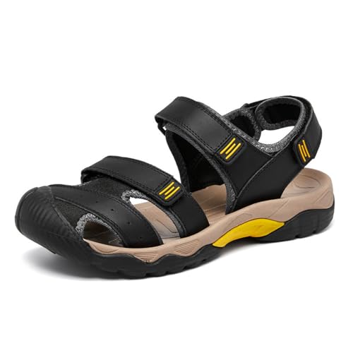 Sandalias de piel para hombre con puntera cerrada, calzado de alta resistencia para montaña
