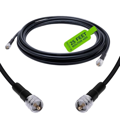 Bolton400 Coaxial Cable (25 ft) with PL-259 Male-to-Male Connectors - LMR400 Spec 50 Ohm Low-Loss RF & Antenna Coax Cable for Ham Radio VHF/UHF RF Systems - Black