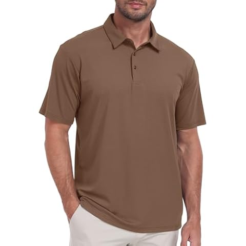 Hodaweisolp Mens Polo Shirts Short Sleeve Dry Fit Jacquard Moisture Wicking Performance Golf Shirt Brown-M Cover