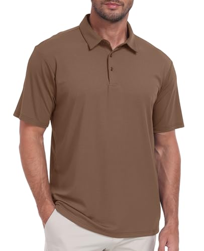 Hodaweisolp Polo de golf à manches courtes en jacquard pour homme - Coupe sèche - Évacuation de l'humidité, marron, Taille 3XL