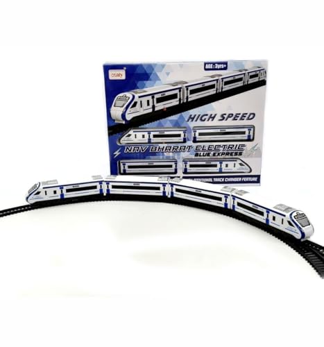 Image of Vande Bharat Toy Train with Track Set for Kids, Interlocking Multiple Railway Track Layout, Electric Express Bullet Train Railway Coaches Tracks Changer Fun Gift, Blue Color