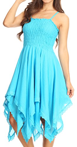 Image of Sakkas Ella Smocked Bodice Spaghetti Strap Double Layered Dress