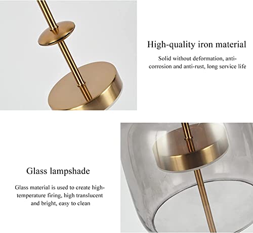 Djamel Table Lamp 9.4" Amber Glass Desk Table Lamps, 9W Mounted Glass Cylinder Shade With Brass Base Bedside Table Lamp For Living Room, Bedroom, Study Room, 3000K (Amber) #TOP5