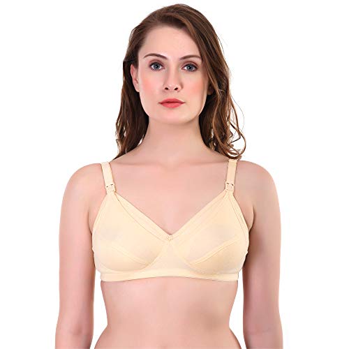 Image of Women Maternity Non Padded Bra - Made of Pure Cotton Full Coverage Non Wired Seamless Pushup Soft Cup for T-Shirt Saree Dress Sports Garment for Daily Use Everyday