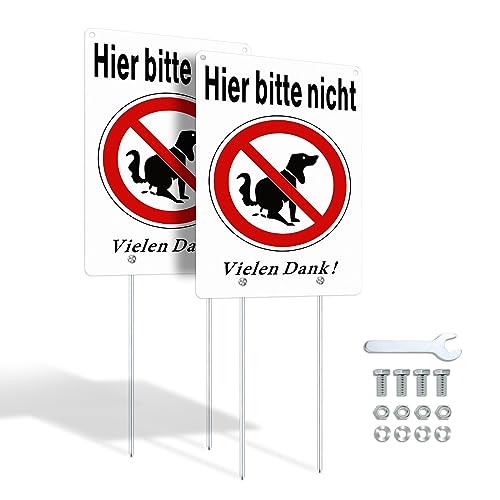 Schild Hunde Verboten mit Erdspieß und 4 Vorgebohrten Löchern Kann es Auch Leicht an Einer Wand Oder Einem Zaun Befestigt Werden | 2 Stück
