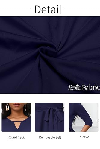 Image of CLOCOR Midi Dresses for Women Casual A-Line Fit and Flare Dress Crewneck 3 /4 Sleeve Keyhole Cocktail Party Church Dress