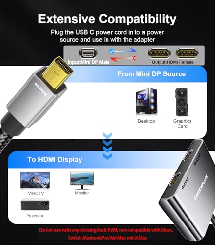 Image of Mini DisplayPort to Dual HDMI Adapter,4K@60Hz MST Hub | HDMI Splitter Extended Display for Dual Monitor,[Thunderbolt1 /2 Compatible] for MacBook Pro /Air, iMac, Mac mini, Surface Pro