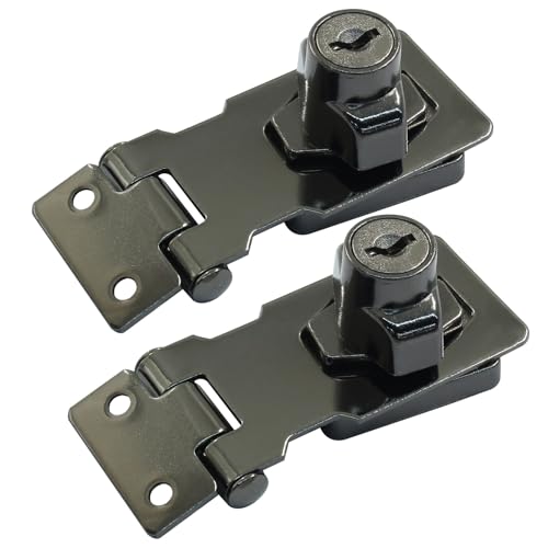 Image of Bivethoi 2Pcs Keyed Hasp Locks 2.5 Inch Twist Knob Keyed Locking Hasp, Stainless Steel Hasp Latches Keyed Different for Small Doors, Cabinets (Black)