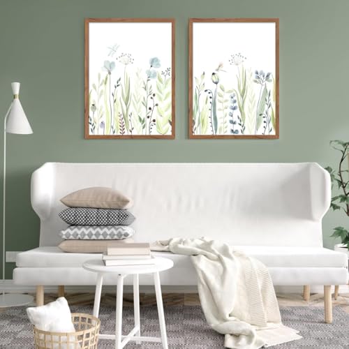 Tableau botanique aquarelle libellule et fleur bleue 70x100cm
