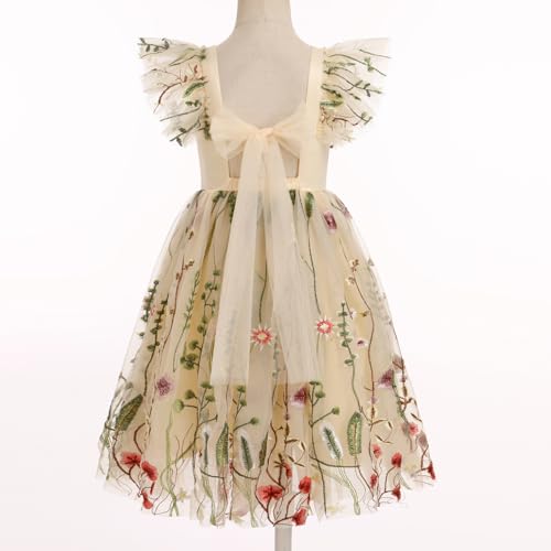 OBEEII Toddler Flower Girl Dress Ruffled Sleeve A-line Tulle Dress Little Girl Summer Wedding Pageant Birthday Party Dress4