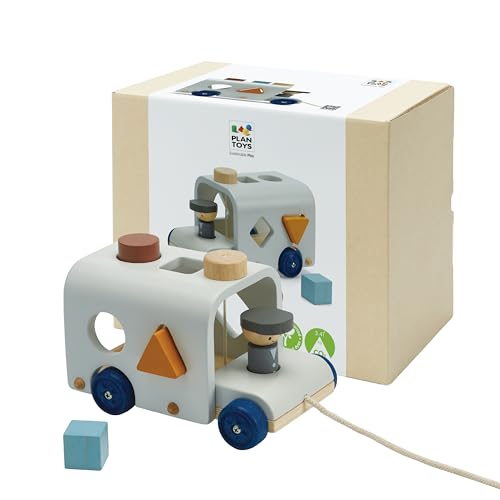 PlanToys® Sorting Bus Wooden Toy for Kids Ages 3+ | Montessori Shape & Colour Learning Activity for Sorting, Coordination & Fine Motor Skills | Eco-Friendly Educational Playset