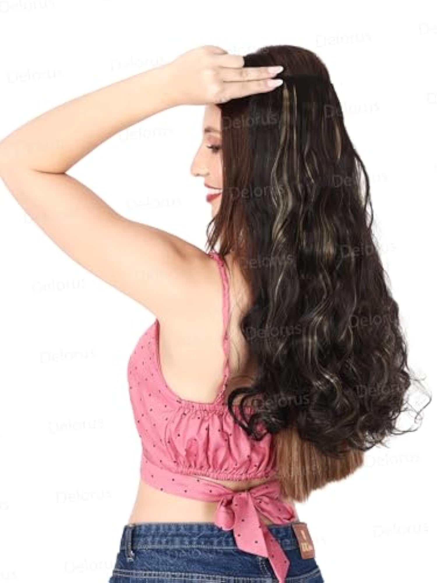 22-Inch Synthetic Golden Highlight Curly/Wavy Hair Extensions for Women