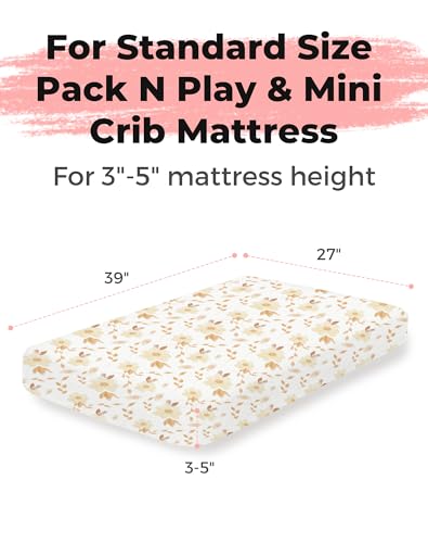 Image of Pack and Play Sheets 2 Pack, Fitted Jersey Knit Mini Crib Sheets for Baby Boys and Girls, Compatible with Graco Pack N Play and Mini Crib Mattress (Honeybee Dreams, Pack N Play /Mini Crib Sheets)