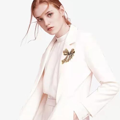 Retro Bow Tie Brooch Pins For Women Fashion Rhinestone Flower Lapel Pins Corsage Clothing Accessories For Women Girls,Pink #TOP1