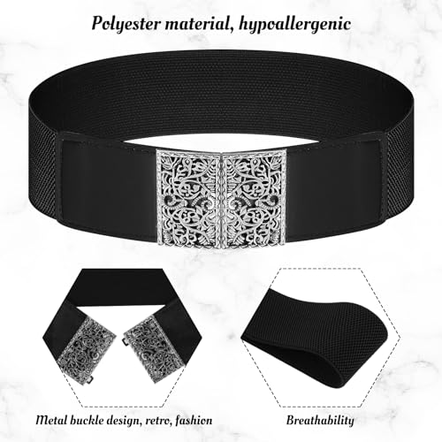 Jeffdad Adjustable Elastic Belt for Women, Women's Stretchy Belt, Wide Elastic Waist Belts for Pants Jeans Dresses(Black)4