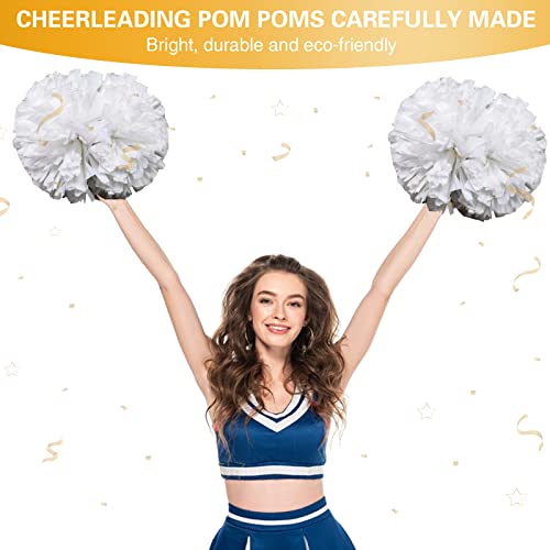Yllshengyu 2Pack 14Inch Pom Poms Cheerleading with Baton Handle Cheering for Team Spirit Sports Dance Cheer Adults Kids White