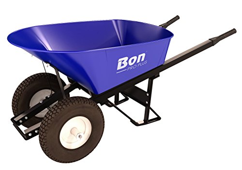 Bon Tool 28 901 Premium Contractor Grade Steel Double Wheel Wheelbarrow with Steel Hande and Knobby Tire, 6 Cubic Feet