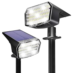 Solar Lights Outdoor Waterproof IP65, 65 LEDs Super Bright, 2 Pack Solar Spot lights Wall Pack, 3 Lighting Modes, Solar Spotlights Garden Yard Flood Light for Outside Landscape Pathway Driveway