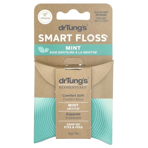 DrTung's Smart Floss - Filo interdentale naturale, senza PTFE e PFAS, delicato sulle gengive, si espande e si allunga, senza BPA, filo interdentale naturale al sapore di cardamomo