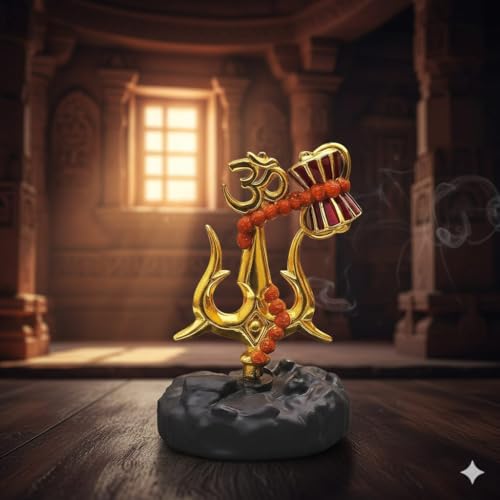 Image of Trishul with Damru Standing Decorative Showpiece Statue murti for Car Dashboard Pooja, Decoration, Temple, Home Decor 4 inch, Resin, Religious Black (Black)