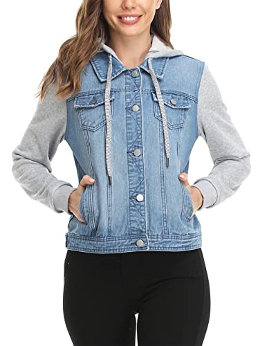 MISS MOLY Women's Layered Drawstring Casual Hoodie Denim Jackets Jean Jacket Coat w Pockets4