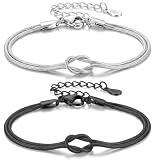 J.Fée 2 Pezzi Bracciale Donna Argento 925, Bracciali Coppia Bracciale Amicizia Regolabile, Bracciali Nodo D'Amore, Regalo Donna Regali Di Coppia Regalo Amica Compleanno, Acciaio+Nero