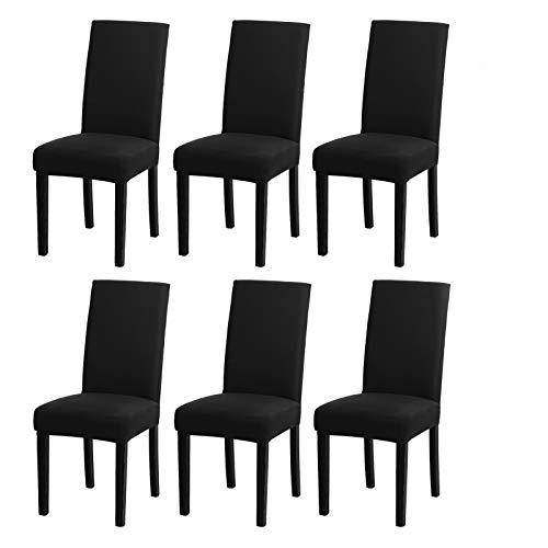 Dining Chair Cover Stretch Kitchen Chair Slipcover Elastic Spandex Removable Washable Chair Furniture Protector Seat Cover for Dining Room Banquet Ceremony Hotel Party (6 Pcs, Black)