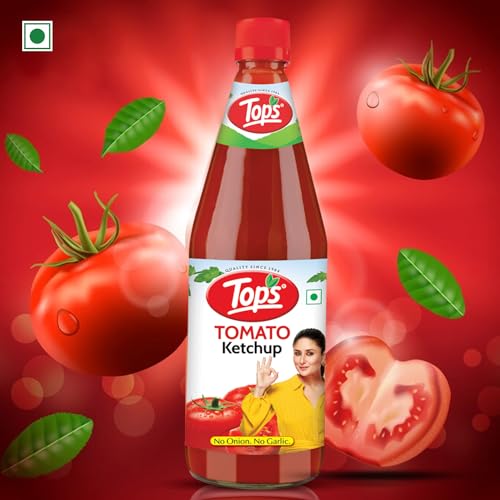 Image of TOPS Tomato Ketchup No Onion No Garlic - 1 Kg Glass Bottle | Made with the goodness of juicy hand-picked Tomatoes | No Added Colour & Flavour