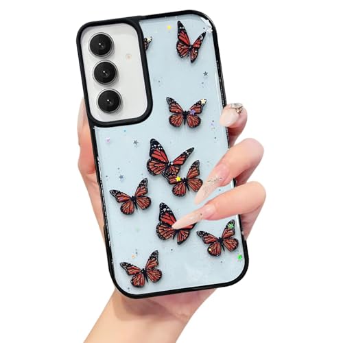 Image of VONZEE for Samsung Galaxy S25 FE 5G Clear Glitter Butterfly Case, Cute Bling Sparkle Shiny Soft Silicone TPU Bumper Shockproof Women Girls Slim Protective Phone Cover for Galaxy S25 FE 5G, Black