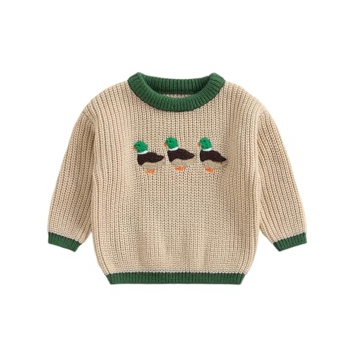 Image of BULINGNA Toddler Baby Boy Girl Hunt Outfit Mallard Duck Knit Sweater Long Sleeve Knitted Sweatshirt Warm Fall Winter Clothes