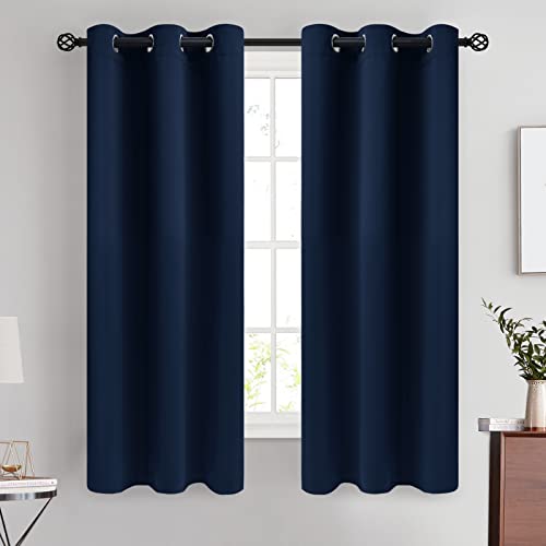 Image of COSVIYA Grommet Room Darkening Navy Blue Curtains 63 inch Long for Bedroom | Light Blocking Insulated Thermal Curtains for Living Room, Blackout Thick Polyester Window Drapes,42x63 inches, 2 Panels