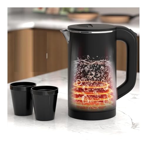 Image of FRESHOME Electric Kettle 1.5 Litre with 7-8 Cups | 1350W Stainless Steel Kettle with Double Wall & Cool Touch Body, 360 Swivel Base, Water Level Indicator, Auto Shut-Off & Overheat Protection (Black)