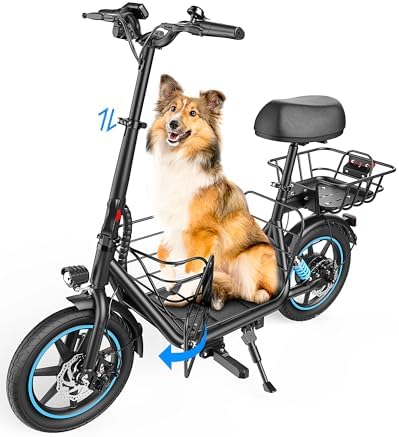 Gyroor C1 Plus Electric Scooter for Adults with Seat & Pet Basket - 30 Miles Range 650W Motor 48V 13.5Ah Battery 18.6MPH 14" Pneumatic Tires Foldable Design Shock Absorbers 300lbs Pet Bike, L73