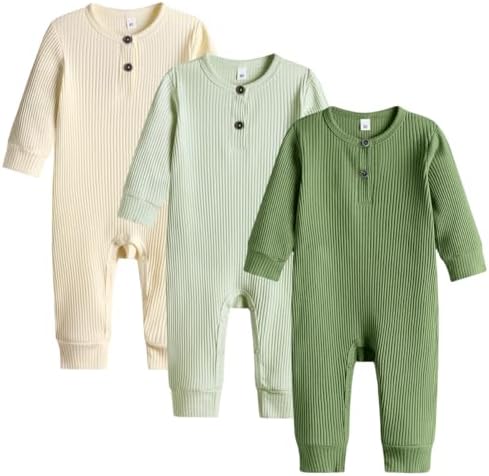 Bafeicao Baby Boy Girl 2/3 Pack Solid Romper Ribbed Short/Long Sl...