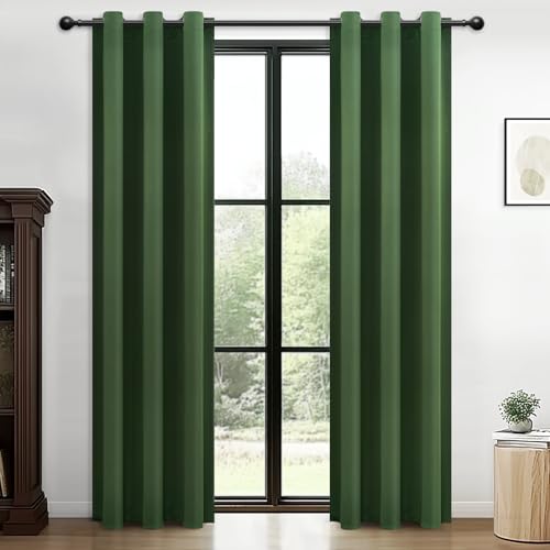 Image of MRTREES Green Blackout Curtains 72 Inch Drop, Thermal Eyelet Curtains for Bedroom and Living Room Privacy Window Treatments, 2 Panels 117x183 CM 46x72 Inch Olive Green