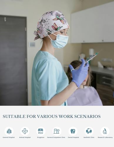Image of Scrub Caps for Women with Buttons, Classic Surgical Caps | Double-Sided Printed, Adjustable,Long Hours, Sweatbands, Fabric Help Reduce Static Buildup