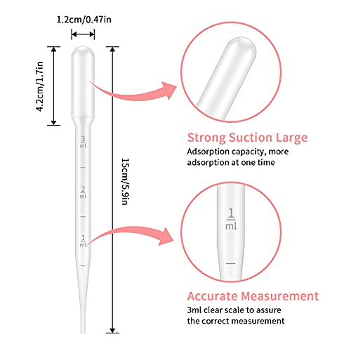 Image of G2PLUS 100PCS 3ml Disposable Plastic Pipettes, Essential Oils Graduated Transfer Pipettes for Science Laboratory, Experiment, Essential Oils, Make up Tool